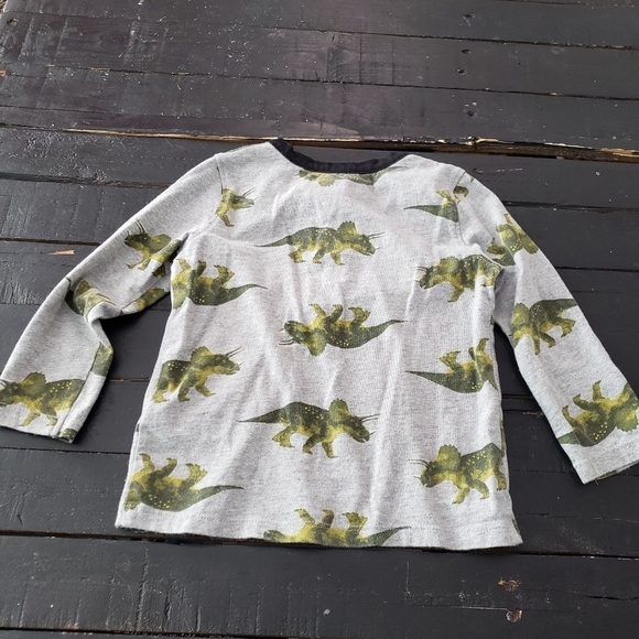 Old Navy Toddler Boy 2T Long Sleeve Shirt Grey Green Dinosaur Quarter Button Top - Picture 4 of 4
